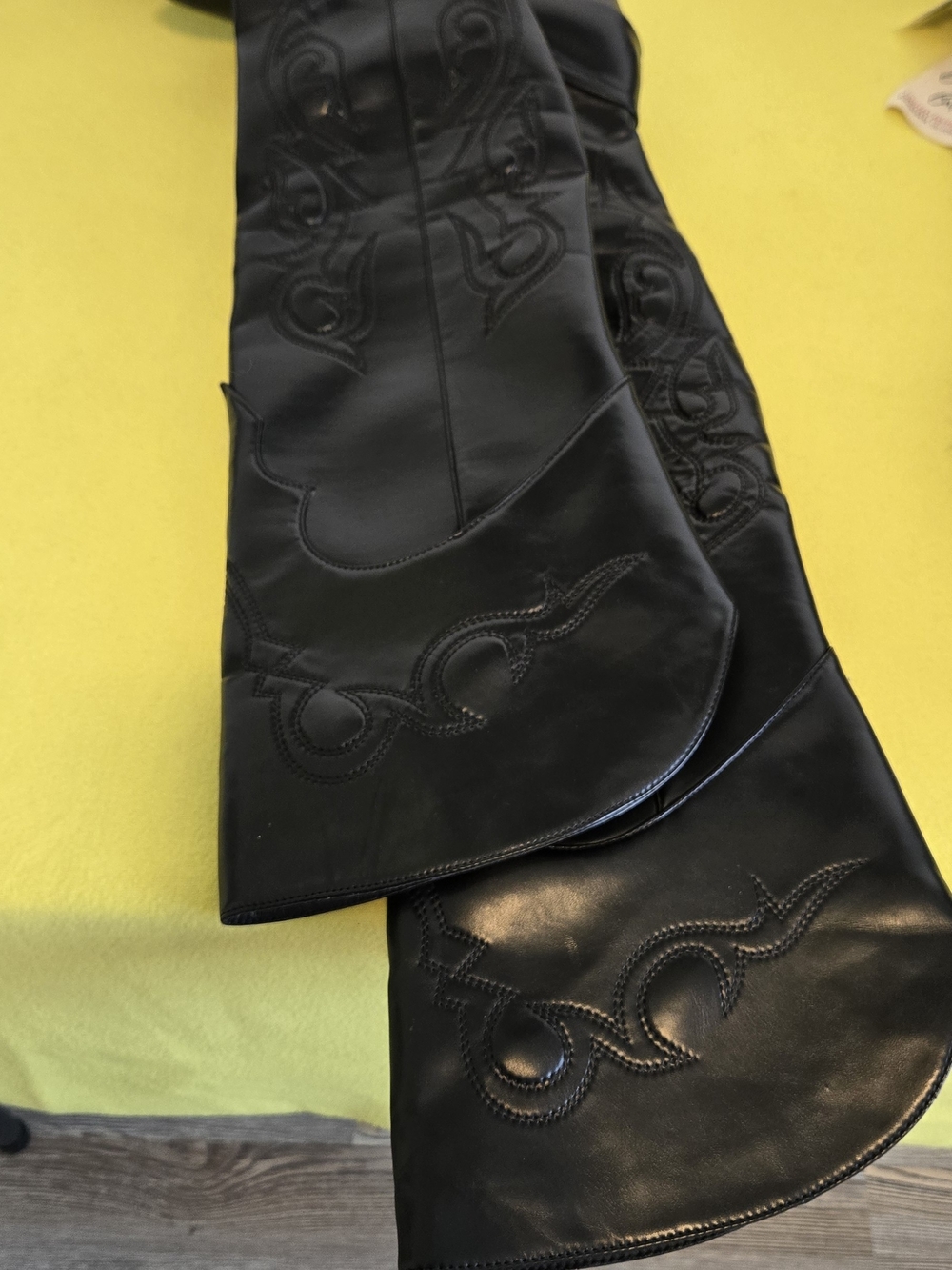 Black Embroidered Leather Western Chaps